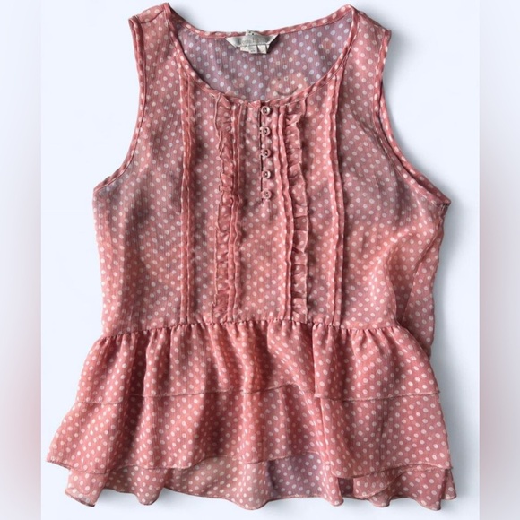 Costa Blanca Womens Pink White Polka Dot Ruffle Hem Button Up Blouse Medium - Picture 2 of 7